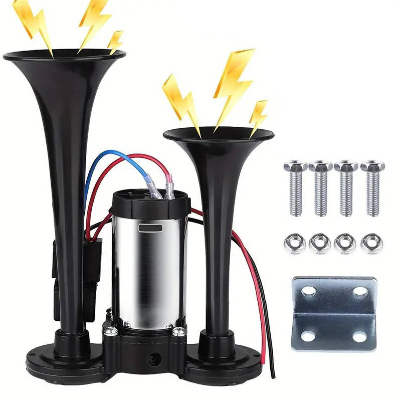12V Dual Air Horn Kit 600DB, Loud Compressor Horn for Trucks Boats Emergency Alert