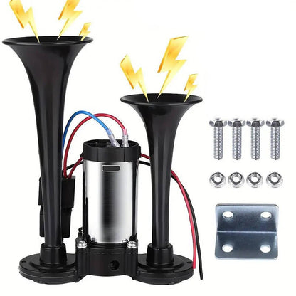 12V Dual Air Horn Kit 600DB, Loud Compressor Horn for Trucks Boats Emergency Alert