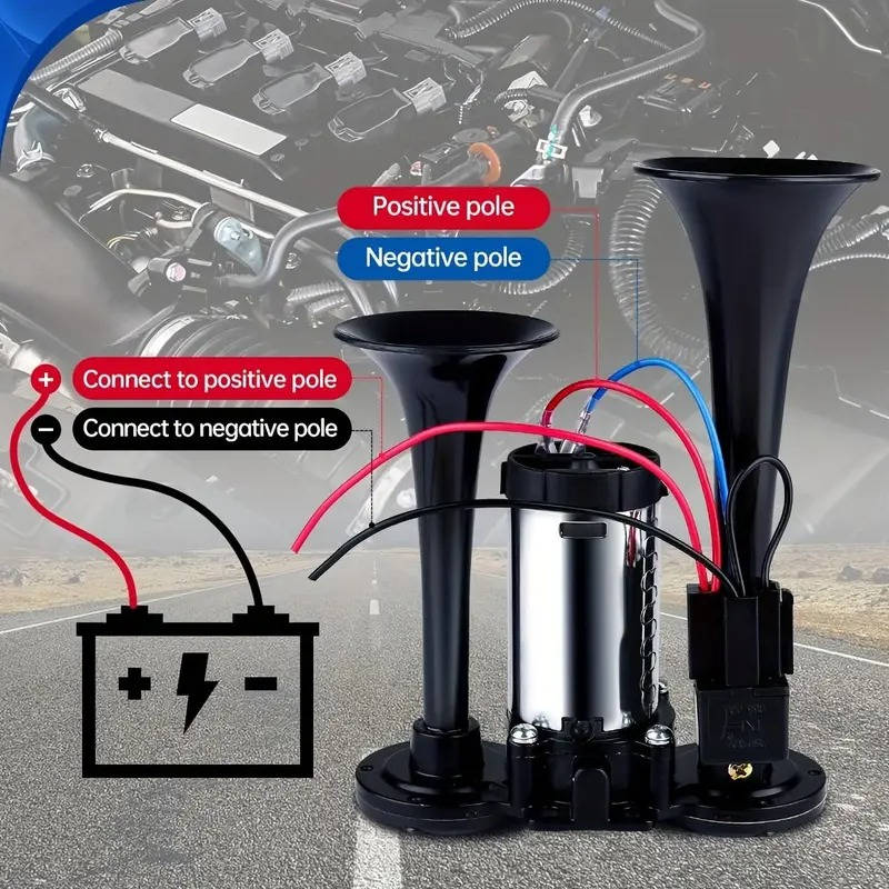 12V Dual Air Horn Kit 600DB, Loud Compressor Horn for Trucks Boats Emergency Alert