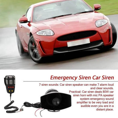 12V 80W Car Warning Horn PA Speaker System, 7 Tone Vehicle Security Alert Amplifier
