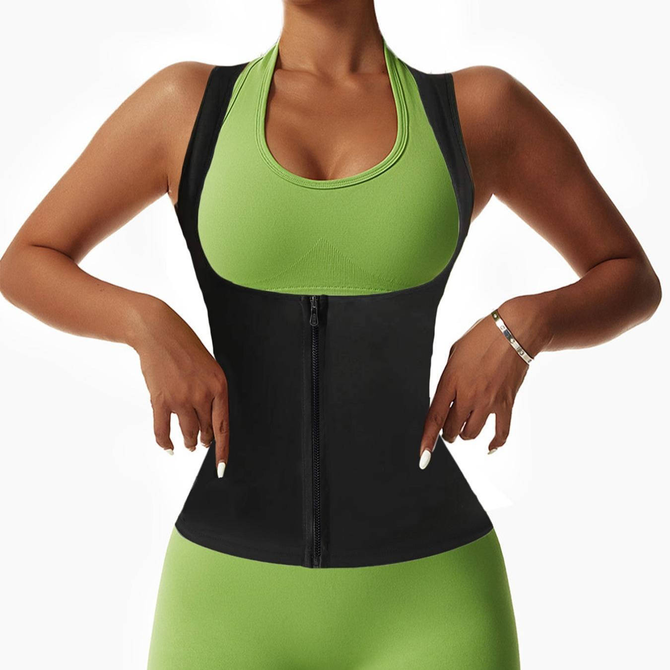 Womens Zip Front Sauna Top, Compression Fitness Workout Running Gym Shirt