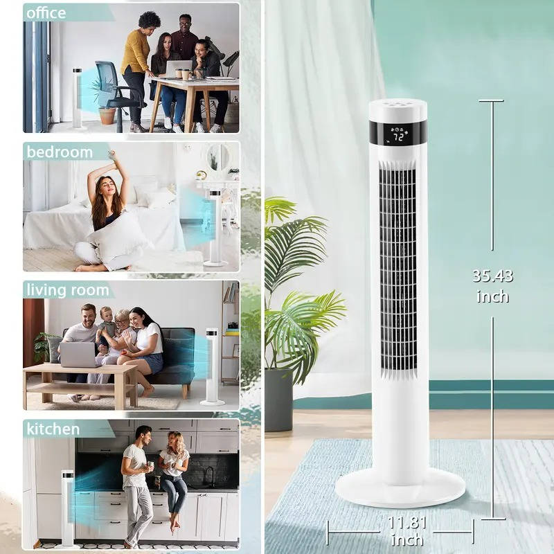 Bladeless Tower Fan with Remote Control and 85-Degree Oscillation, 12-Hour Timer