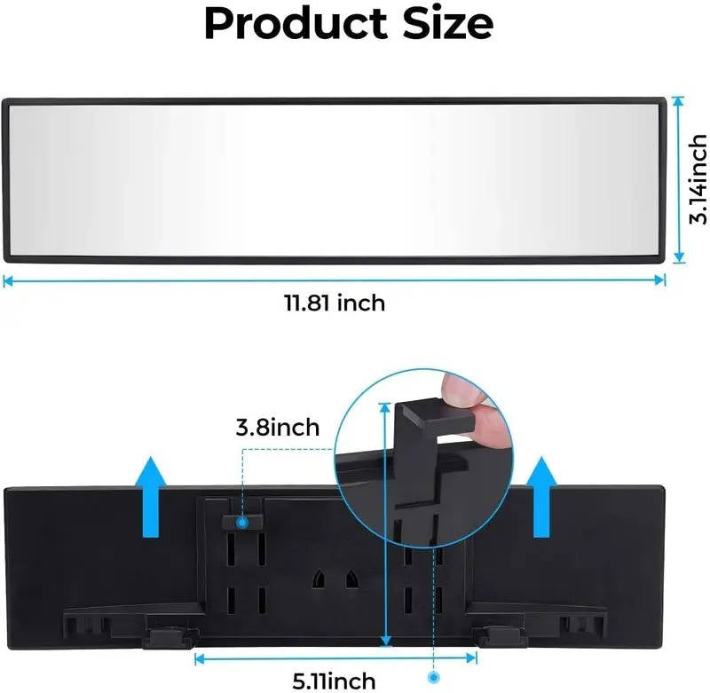 11.8 Inch Wide Angle Car Rear View Mirror, Universal Clip On Panoramic Interior Mirror, Blind Spot Reduction Convex Mirror for Cars, SUVs and Trucks