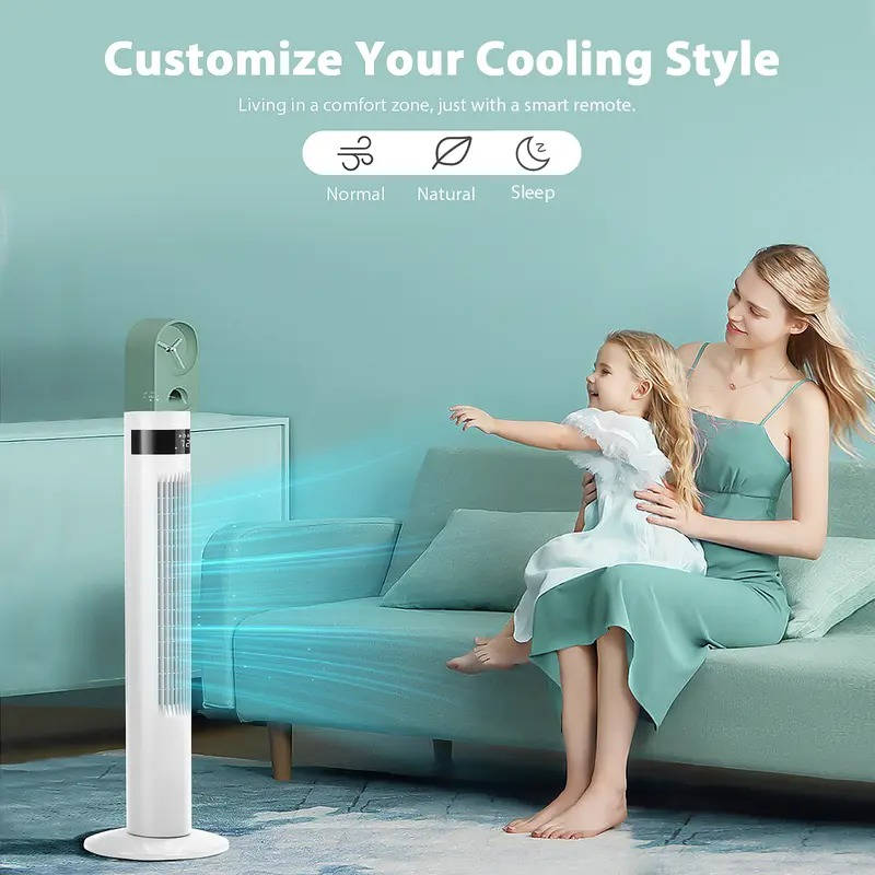 Bladeless Tower Fan with Remote Control and 85-Degree Oscillation, 12-Hour Timer
