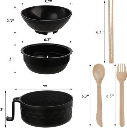 6PC Microwave Ramen Bowl Set with Lid and Handle, Instant Ramen Noodle Cooker and Soup Bowl, Portable Microwaveable Dorm Room & College Essentials Tableware