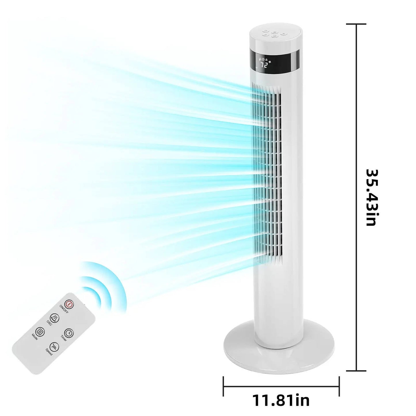 Bladeless Tower Fan with Remote Control and 85-Degree Oscillation, 12-Hour Timer