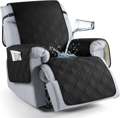 Recliner Seat Cover with Waterproof TPU Coating and Storage Pockets, Machine Washable
