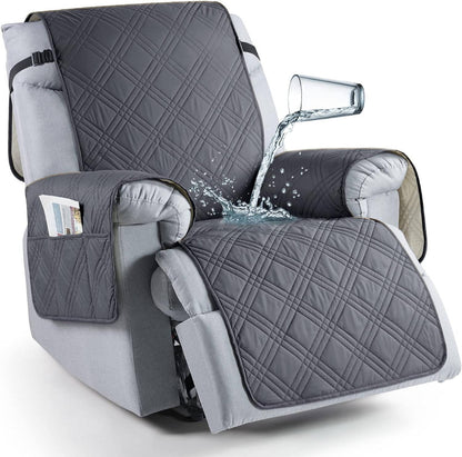 Recliner Seat Cover with Waterproof TPU Coating and Storage Pockets, Machine Washable