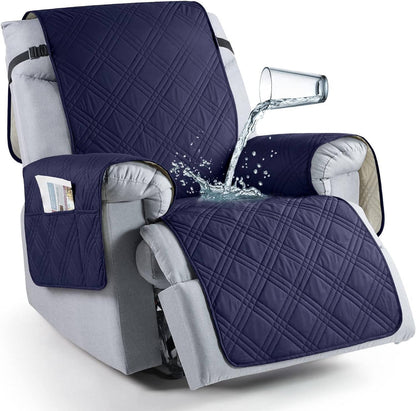 Recliner Seat Cover with Waterproof TPU Coating and Storage Pockets, Machine Washable