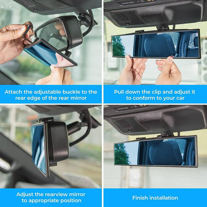11.8 Inch Wide Angle Car Rear View Mirror, Universal Clip On Panoramic Interior Mirror, Blind Spot Reduction Convex Mirror for Cars, SUVs and Trucks