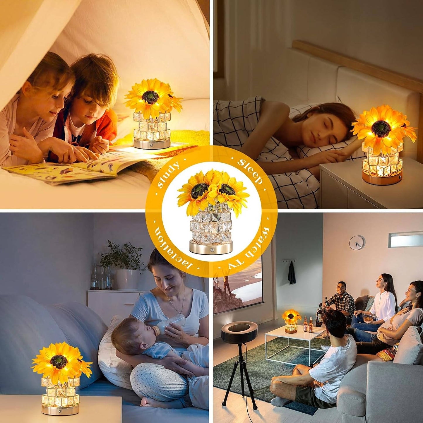 Sunflower LED Touch Lamp Rechargeable, Cordless Dimmable Night Light Home Decor Gift