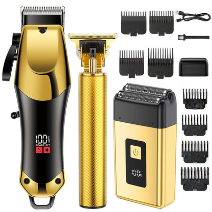Professional Gold Hair Clipper Trimmer Kit for Men, 3 Piece USB Rechargeable Barber Set
