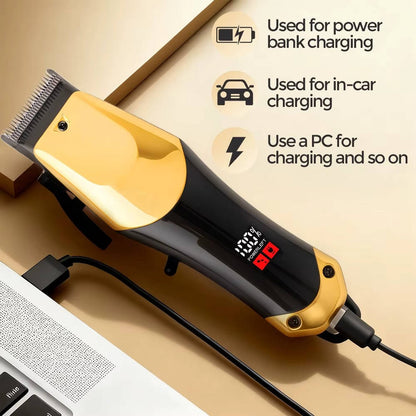Professional Gold Hair Clipper Trimmer Kit for Men, 3 Piece USB Rechargeable Barber Set