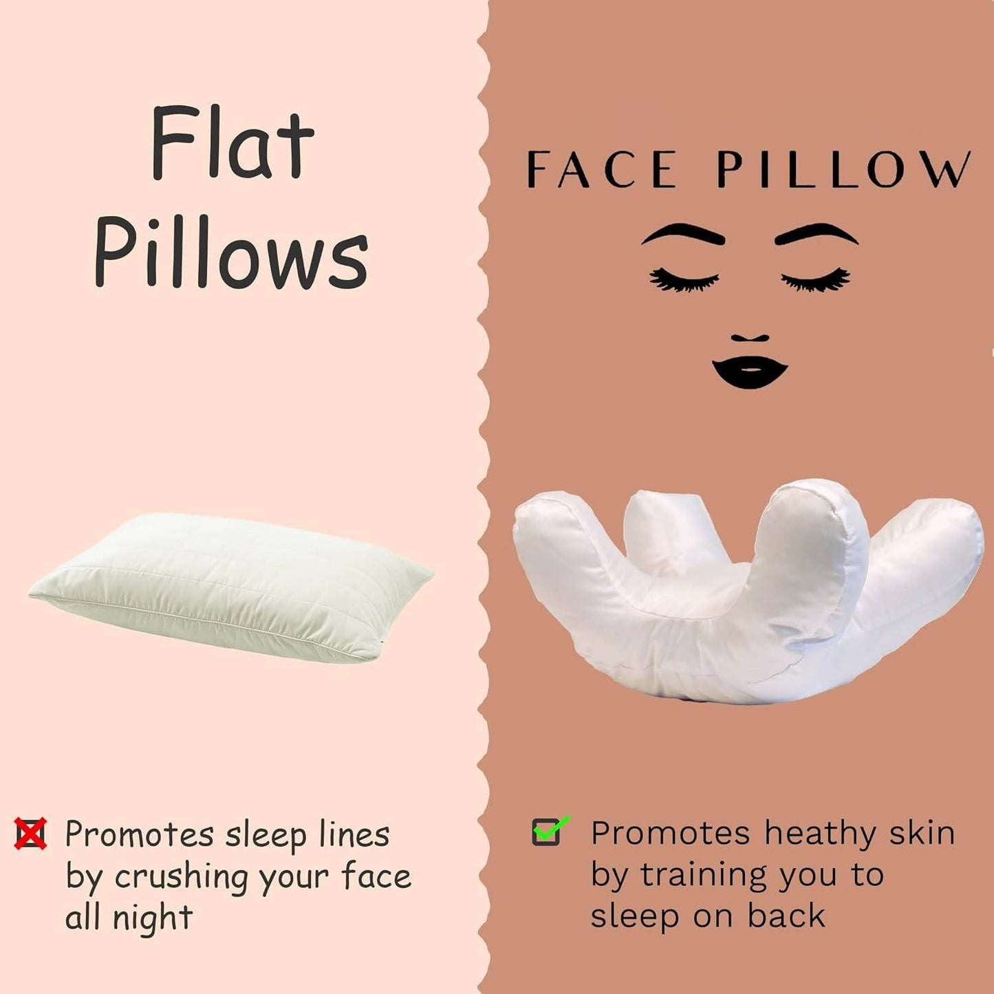 Beauty Pillow with Silk Satin Pillowcase, Soft Face Massage Sleeping Pillow for Comfort