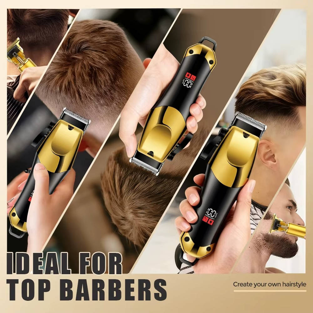 Professional Gold Hair Clipper Trimmer Kit for Men, 3 Piece USB Rechargeable Barber Set