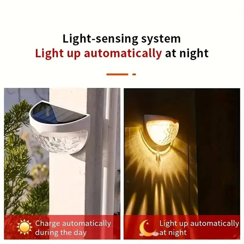 4 Pack Solar LED Wall Lights Outdoor, Waterproof Fence Door Garden Yard Lighting