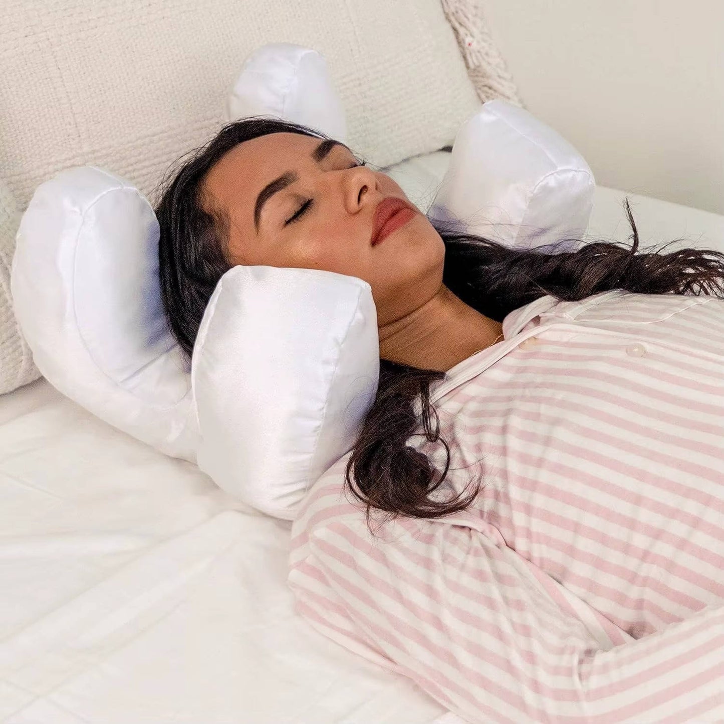 Beauty Pillow with Silk Satin Pillowcase, Soft Face Massage Sleeping Pillow for Comfort