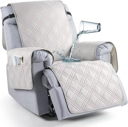 Recliner Seat Cover with Waterproof TPU Coating and Storage Pockets, Machine Washable