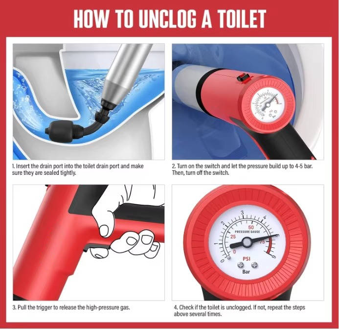 Electric Toilet Plunger High Pressure, Heavy Duty Drain Unclogger for Bathroom Home