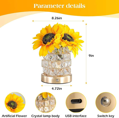 Sunflower LED Touch Lamp Rechargeable, Cordless Dimmable Night Light Home Decor Gift