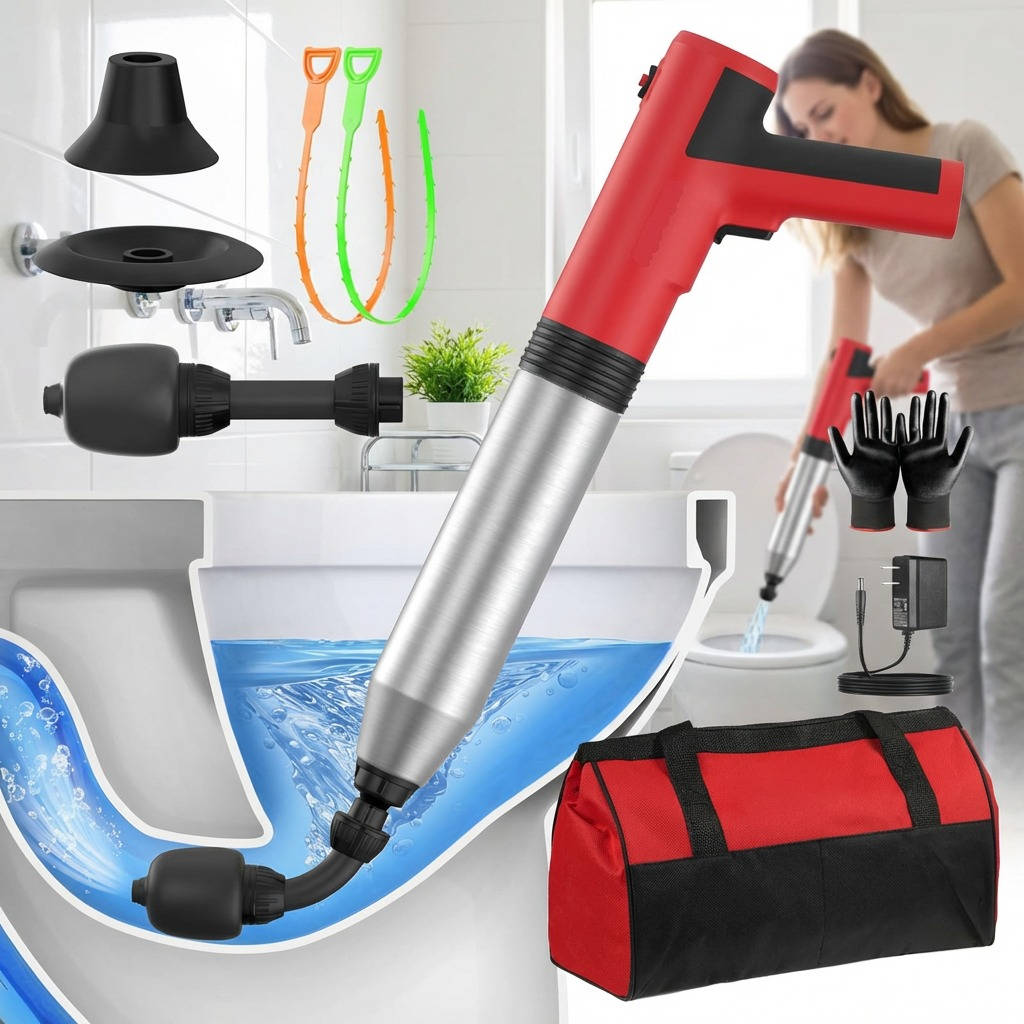 Electric Toilet Plunger High Pressure, Heavy Duty Drain Unclogger for Bathroom Home