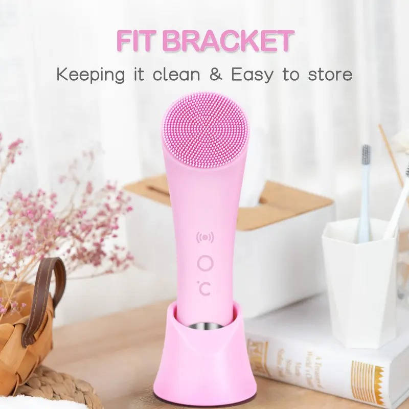 Electric Silicone Facial Cleansing Brush, Heated Vibrating Face Scrubber Exfoliator