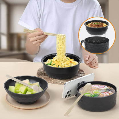 6PC Microwave Ramen Bowl Set with Lid and Handle, Instant Ramen Noodle Cooker and Soup Bowl, Portable Microwaveable Dorm Room & College Essentials Tableware