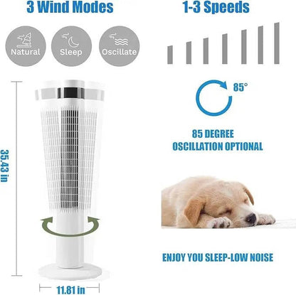 Bladeless Tower Fan with Remote Control and 85-Degree Oscillation, 12-Hour Timer