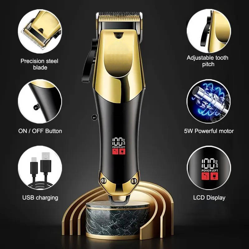 Professional Gold Hair Clipper Trimmer Kit for Men, 3 Piece USB Rechargeable Barber Set