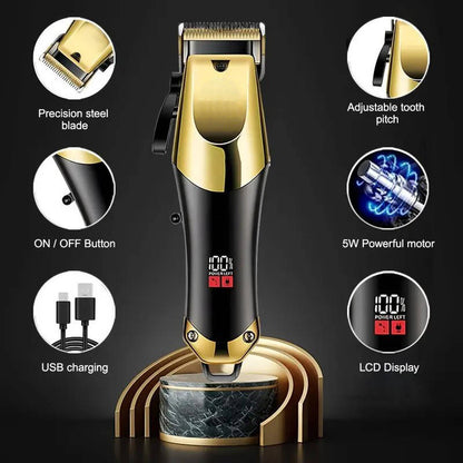 Professional Gold Hair Clipper Trimmer Kit for Men, 3 Piece USB Rechargeable Barber Set