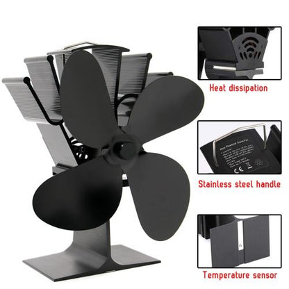 Thermoelectric Wood Stove Fan with 4-Blade Heat Distribution and Automatic Temperature Control