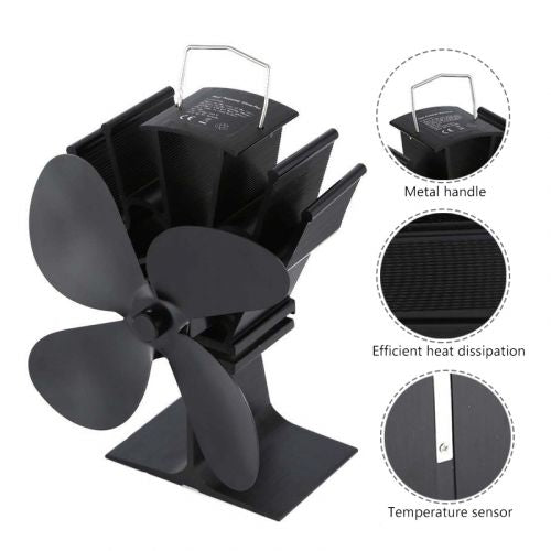 Thermoelectric Wood Stove Fan with 4-Blade Heat Distribution and Automatic Temperature Control