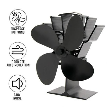 Thermoelectric Wood Stove Fan with 4-Blade Heat Distribution and Automatic Temperature Control