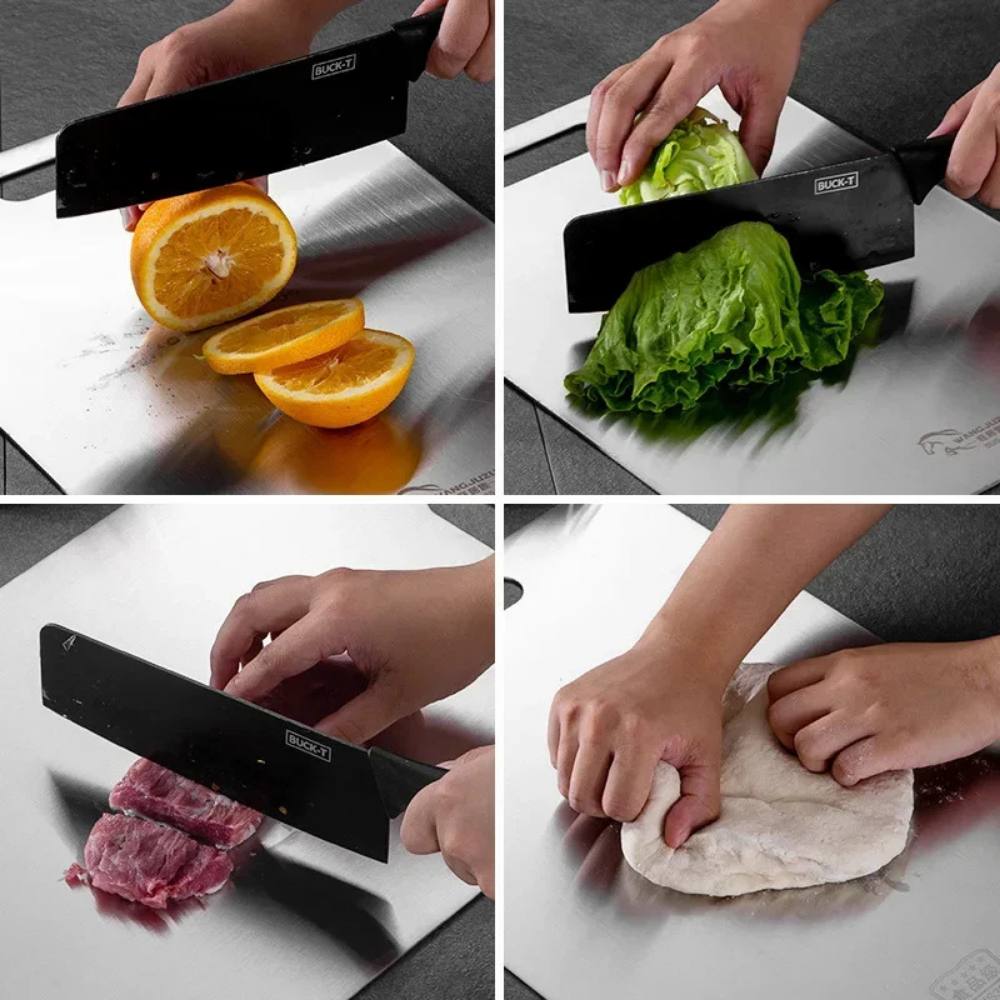 Stainless Steel Cutting Board with Integrated Handle and Non-Porous Surface