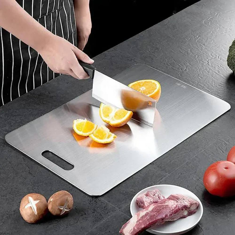 Stainless Steel Cutting Board with Integrated Handle and Non-Porous Surface