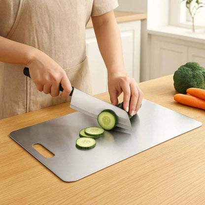 Stainless Steel Cutting Board with Integrated Handle and Non-Porous Surface