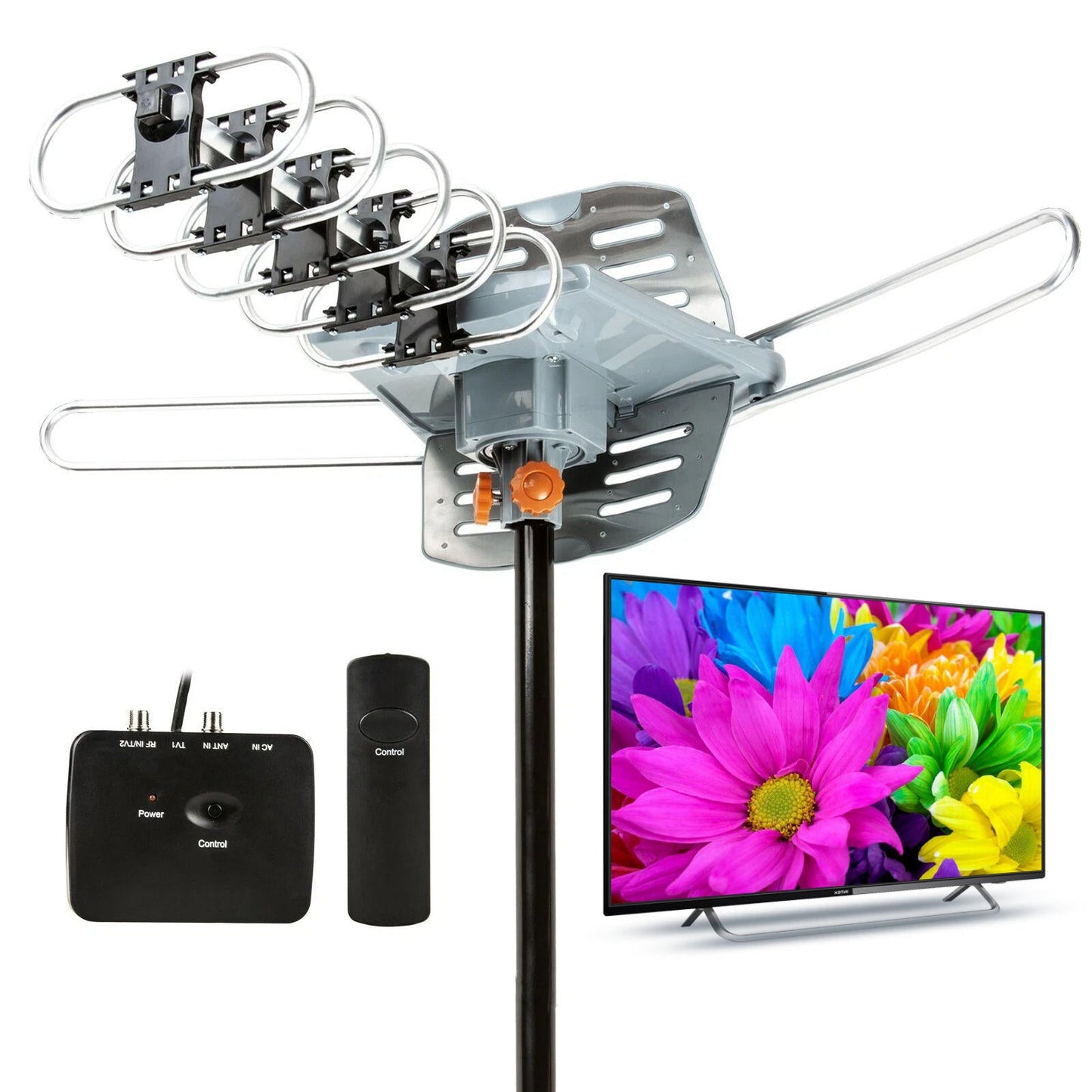 Motorized Outdoor TV Antenna with 360 Motor and Wireless Remote, UHF/VHF
