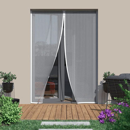 Magnetic Mesh Door Screen with Adhesive Mounting and Reinforcement Pins