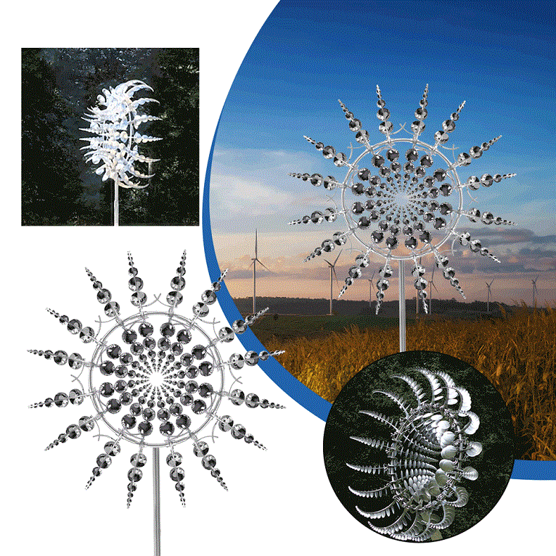 Metal Wind Spinner with 18 Rotating Blades and Ball Bearing Mechanism, 39in Height